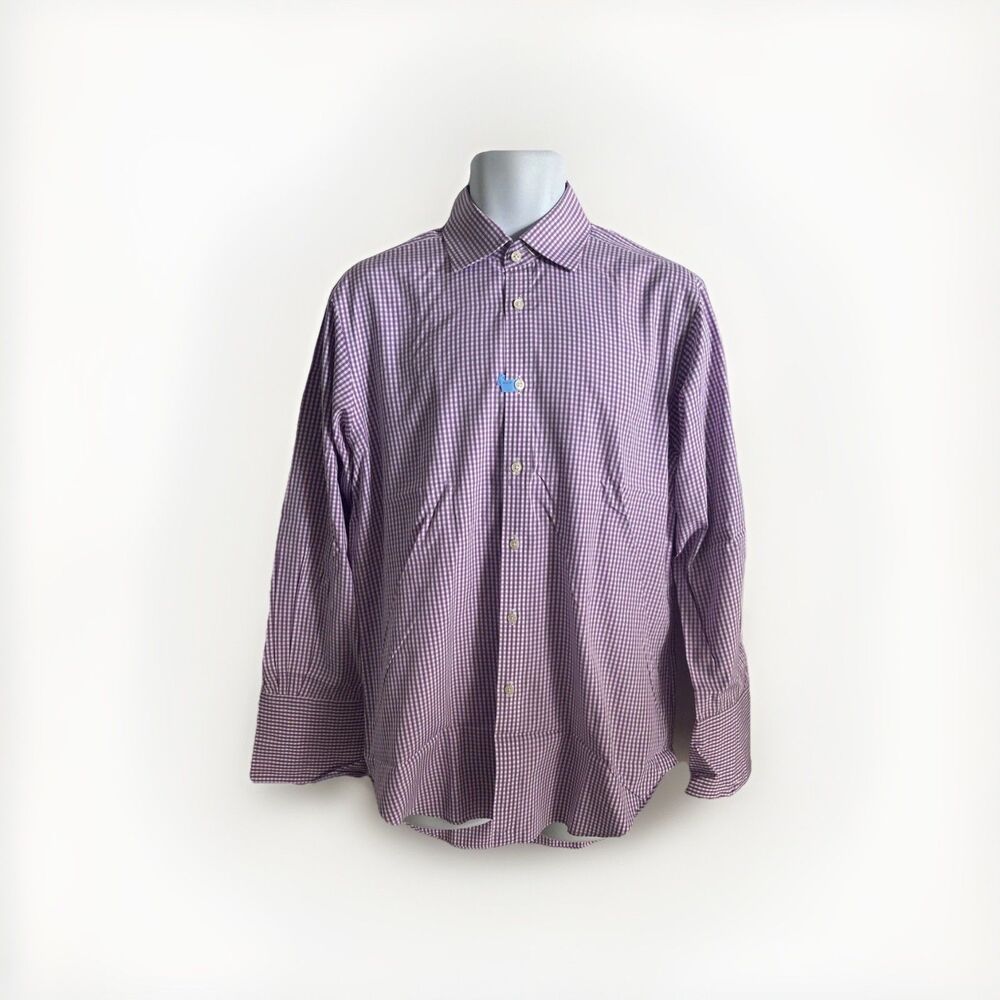 T. M. Lewin Regular Fit Lewin 100 Dress Shirt 16 33 Purple White Plaid Business